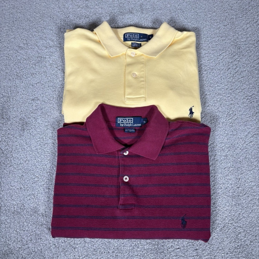 Vintage Polo Ralph Lauren Polo Shirt Mens S Red Yellow Short Sleeve Lot Of 2